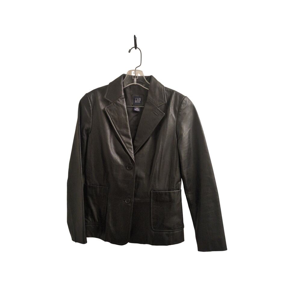 Stylish Y2K Black Leather Gap Blazer Jacket - Women's Fashion